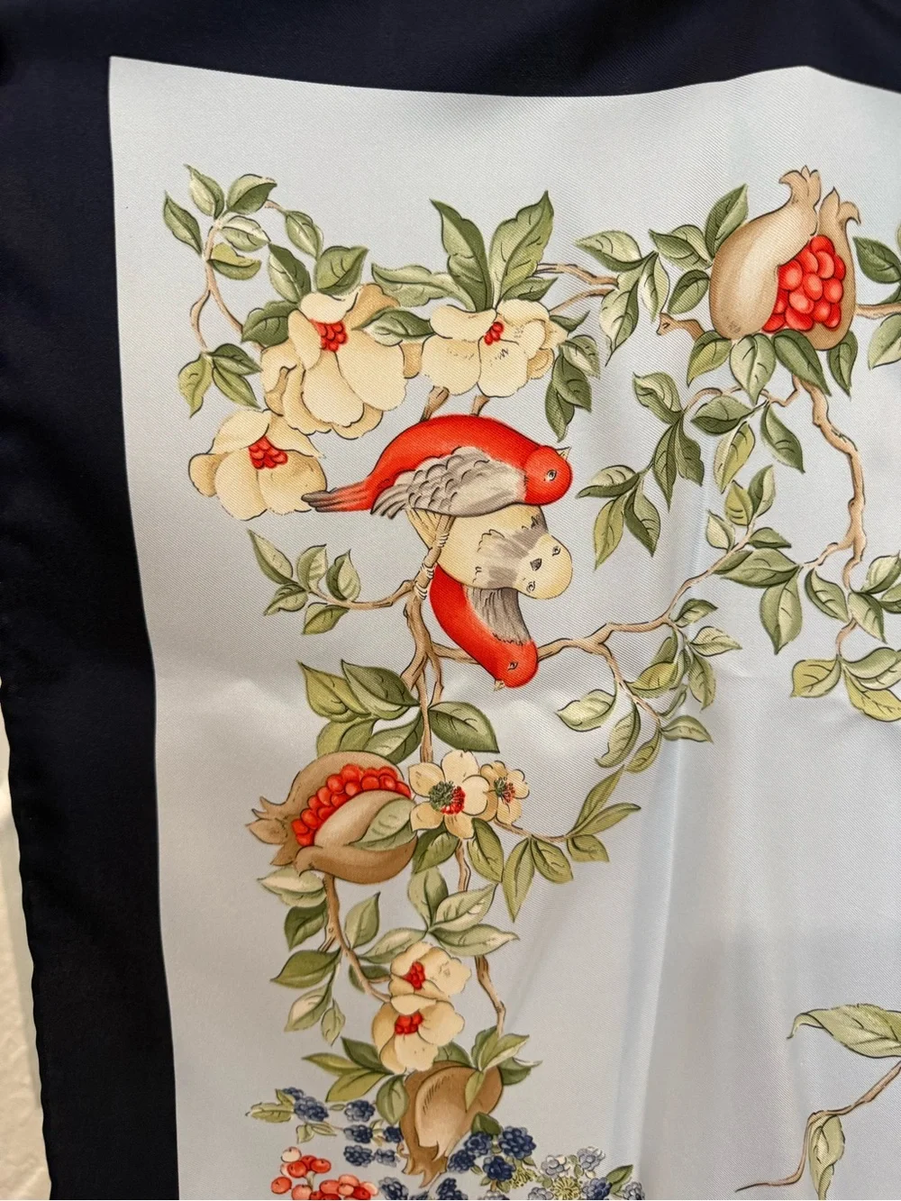 Like new VTG Tiffany & Co. Navy and White Floral Silk Scarf